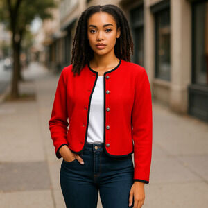 Pendleton Vintage Red Wool Cropped Jacket with Black Trim Size 6 USA Made